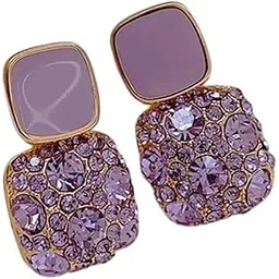 devisha trinkets Elegant Women's Earrings Purple Square Shape Stylish & Lightweight Jewellery for Everyday Wear Perfect for Her-picture-35