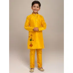 DEVOILER Boys Animal Printed Dupion Silk Straight Kurta-picture-32