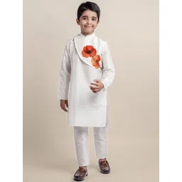 DEVOILER Boys Ethnic Motifs Panelled Dupion Silk Kurta with Pyjamas-picture-33