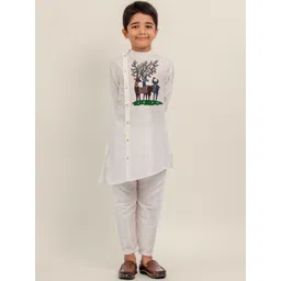 DEVOILER Boys Ethnic Motifs Printed Mandarin Collar Dupion Silk Straight Kurta-picture-38