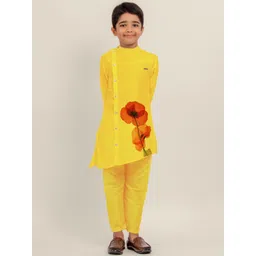 DEVOILER Boys Ethnic Motifs Printed Mandarin Collar Dupion Silk Straight Kurta-picture-24