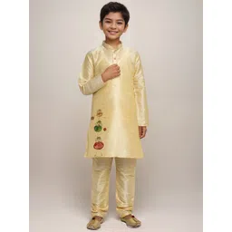 DEVOILER Boys Ethnic Motifs Printed Regular Dupion Silk Kurta with Churidar-picture-14