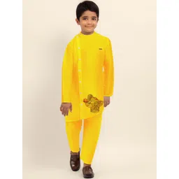 DEVOILER Boys Ethnic Motifs Regular Dupion Silk Kurta with Pyjamas-picture-28
