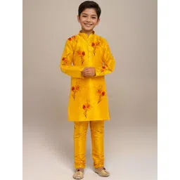 DEVOILER Boys Floral Printed Mandarin Collar Straight Kurta-picture-24