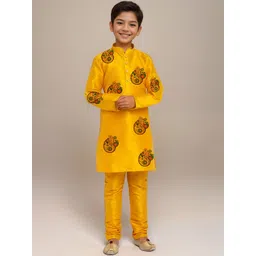 DEVOILER Boys Floral Printed Mandarin Collar Straight Kurta-picture-34