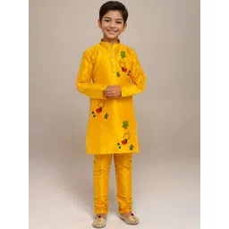 DEVOILER Boys Geometric Printed Dupion Silk Straight Kurta-picture-26