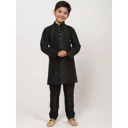 DEVOILER Boys Mandarin Collar Dupion Silk Straight Kurta-image-34