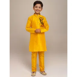 DEVOILER Boys Regular Dupion Silk Kurta with Churidar-picture-19