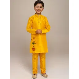 DEVOILER Boys Regular Dupion Silk Kurta with Churidar-picture-12