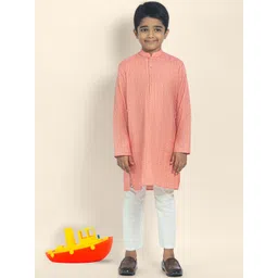DEVOILER Boys Striped Mandarin Collar Cotton Straight Kurta-image-11