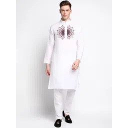 DEVOILER Ethnic Motifs Printed Band Collar Cotton Straight Kurta-picture-42