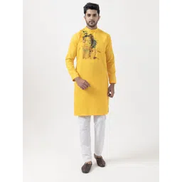 DEVOILER Ethnic Motifs Printed Band Collar Pure Cotton Straight Kurta-picture-27