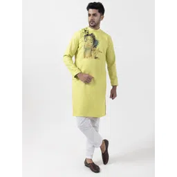 DEVOILER Ethnic Motifs Printed Band Collar Pure Cotton Straight Kurta-picture-38