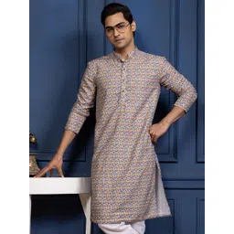 DEVOILER Floral Printed Mandarin Collar Cotton Straight Kurta-picture-38