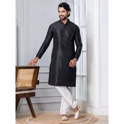 devoiler Men Embroidered Dupion Silk, Silk Blend Straight Kurta-picture-11