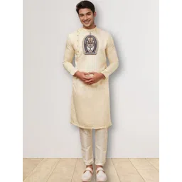 DEVOILER Men Ethnic Motifs Printed White Romance Kurta-picture-34