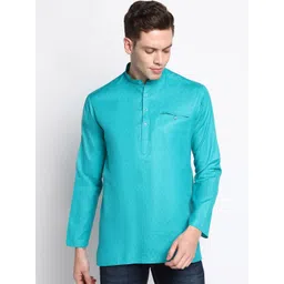 DEVOILER Men Green Self Design Cotton Short Kurta-picture-35