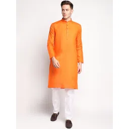 DEVOILER Men Orange Striped Thread Work Kurta-picture-24