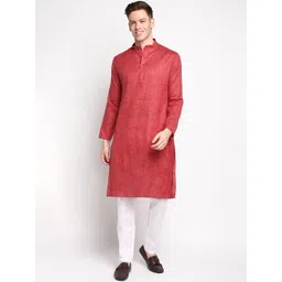 DEVOILER Men Red Solid Cotton Kurta-picture-34