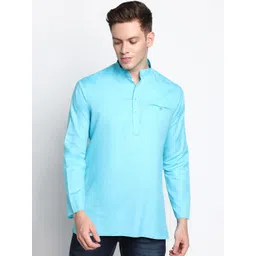 DEVOILER Men Sky Blue Self Design Cotton Short Kurta-picture-21