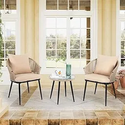 DEVOKO All Weather Outdoor Beige Rope Patio Set with Cream Cushion and Coffee Table for Garden, Deck, Lawn, Poolside-picture-27