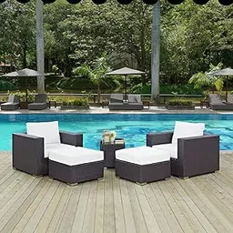 DEVOKO Patio Furniture Outdoor Sectional HDPE Rattan Wicker Sofa Conversation Set Outside Couch with Ottoman, Table and Cushions for Porch, Lawn, Garden, Backyard (Dark Brown and White)-picture-23