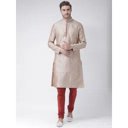 DEYANN Men Cream-Coloured & Red Self Design Kurta with Churidar-picture-18