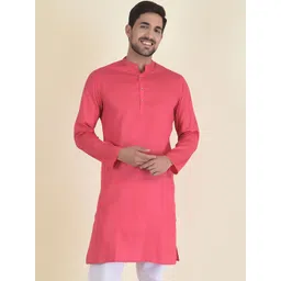 DEYANN Men Pink Solid Mandarin Collar Long Sleeves Jacquard Kurta-picture-12