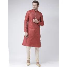 DEYANN Men Red Woven Design Straight Kurta-picture-12