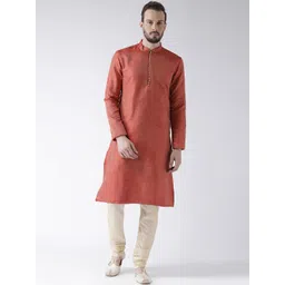 DEYANN Men Red Woven Design Straight Kurta image 1