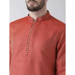 DEYANN Men Red Woven Design Straight Kurta image 4