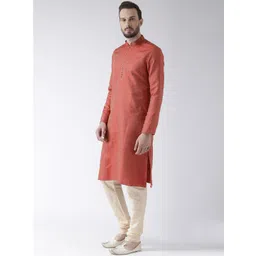 DEYANN Men Red Woven Design Straight Kurta image 5