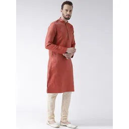 DEYANN Men Red Woven Design Straight Kurta image 3