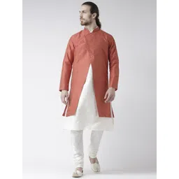 DEYANN Men Rust Red & Off White Solid Sherwani with Achkan Solid Sherwani-picture-11
