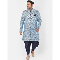 DEYANN PLUS Men Blue Printed Sherwani Set-picture-11
