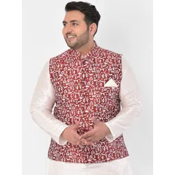 DEYANN PLUS Men Red & White Printed Woven Nehru Jacket-picture-16