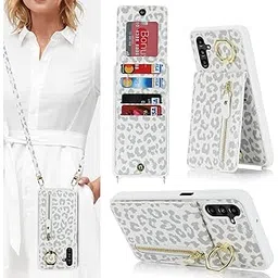 DEYHU Samsung Galaxy A13 5G/4G Case with Card Holder for Women, Galaxy A13 5G/4G Case Wallet with Strap Credit Card Slots Crossbody with Kickstand Zipper Shockproof Case for A13 5G/4G - White Leopard-picture-11