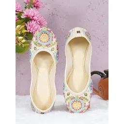 DFR Women Cream Embroidered Rajasthani Mojari Juti Shoe-picture-28