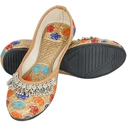 dfr Women Rajasthani Ethnic Embroidery with Payal Punjabi Mojari's Juti’s, Color - DARKCREAM3-picture-26