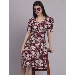 DHAKRE FASHION Women Floral Print Puff Sleeve Fit & Flare Dress-picture-15