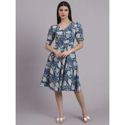 DHAKRE FASHION Women Floral Printed Cotton Fit & Flare Knee Length Dress-picture-23
