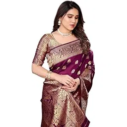 dharmee Women's Kanjivaram Art Silk Saree, Banarasi Style with Gold Border, Design Wear Pattu Sarees Latest Party Sari collections Traditional Wedding Saree with Blouse Piece (Mahi-55)-picture-12