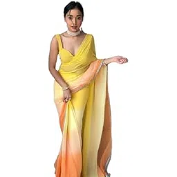 dharmik Fashion Meladi Creation Womens Heroic Weightless Georgette Color Block Dyed Ombre Fashion Party Bollywood wedding Ready to Wear Lace Border Saree Yellow Color-picture-13