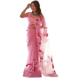 dharmik Women's Floral Printed Organza Saree-picture-19