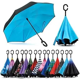 DHARMISON Inverted and Car Reverse Double Layer Inside Out Folding Down Umbrella Windproof with C-Shaped Handle for Women and Men Self Stand Rain Protection (Multicolor)-picture-54