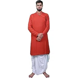 dharniya men Bagalbandhi Heritage Bhagalpuri Bagalbandhi Bhagalpuri (rayon blend) kurta dhoti set (RED OCHRE) Size S-picture-33