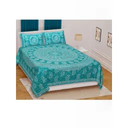 Dhawariya's Turquoise Blue Cotton 180 TC Double Bedsheet-picture-31