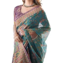 dhayna and reewa fashion Elegant Handcrafted Kalamkari Stylish Handloom Cotton Saree with All-Over Print and Tassel Edges-picture-48