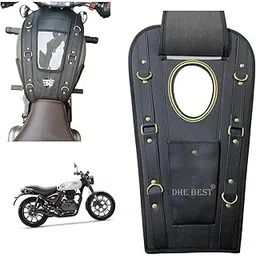 Dhe Best Motorcycle Petrol Tank Cover Black with Strap Tank Bag Suitable for RE Hunter 350-picture-13