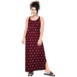 d'heer fashion Women's Printed Hosiery Cotton Full Length Maxi Sleeveless Niighty/Night Gown-picture-45